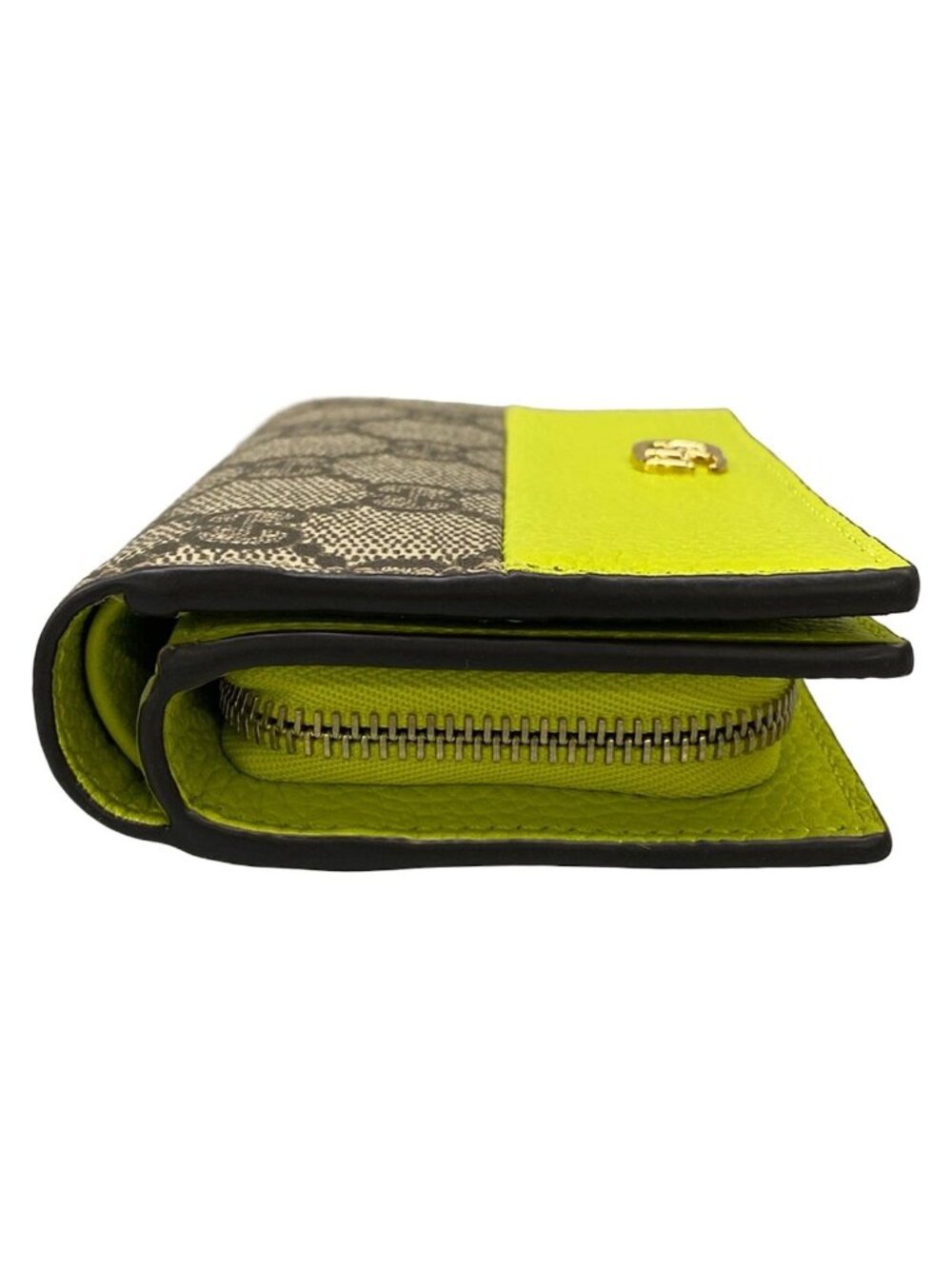 Gucci Bifold Wallet Double G Bicolor Small Light Green Brown Dark Leather - Picture 8 of 11